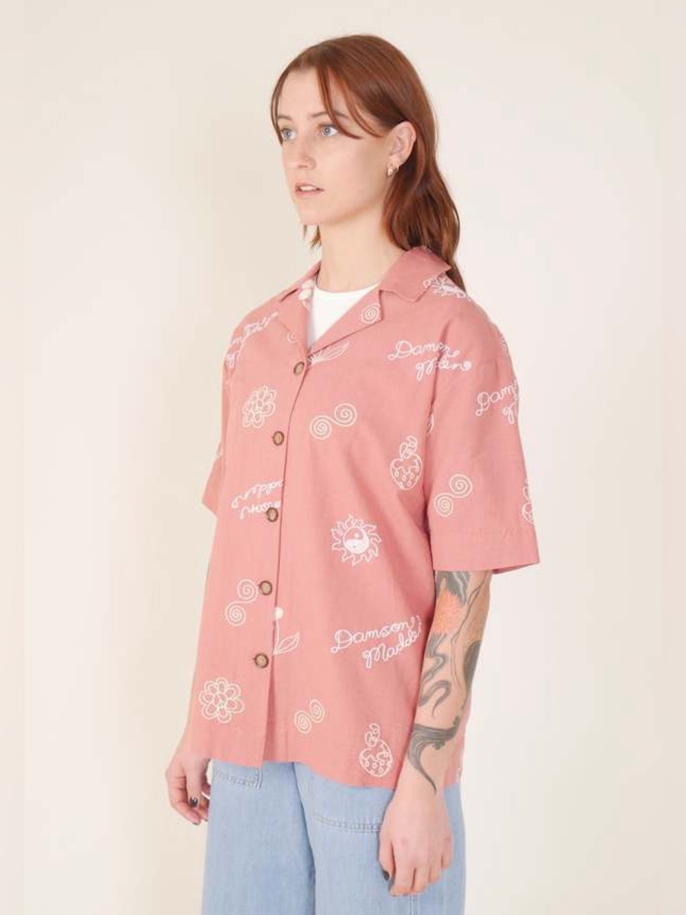 Damson Madder Chloe Embroidered Shirt In Salmon View 5